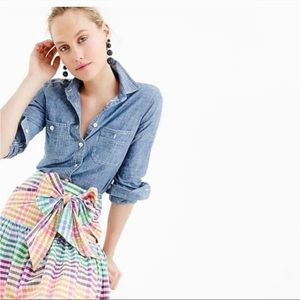 Pre Owned J. Crew Tie Bow Front Skirt in Rainbow Gingham Sz 0